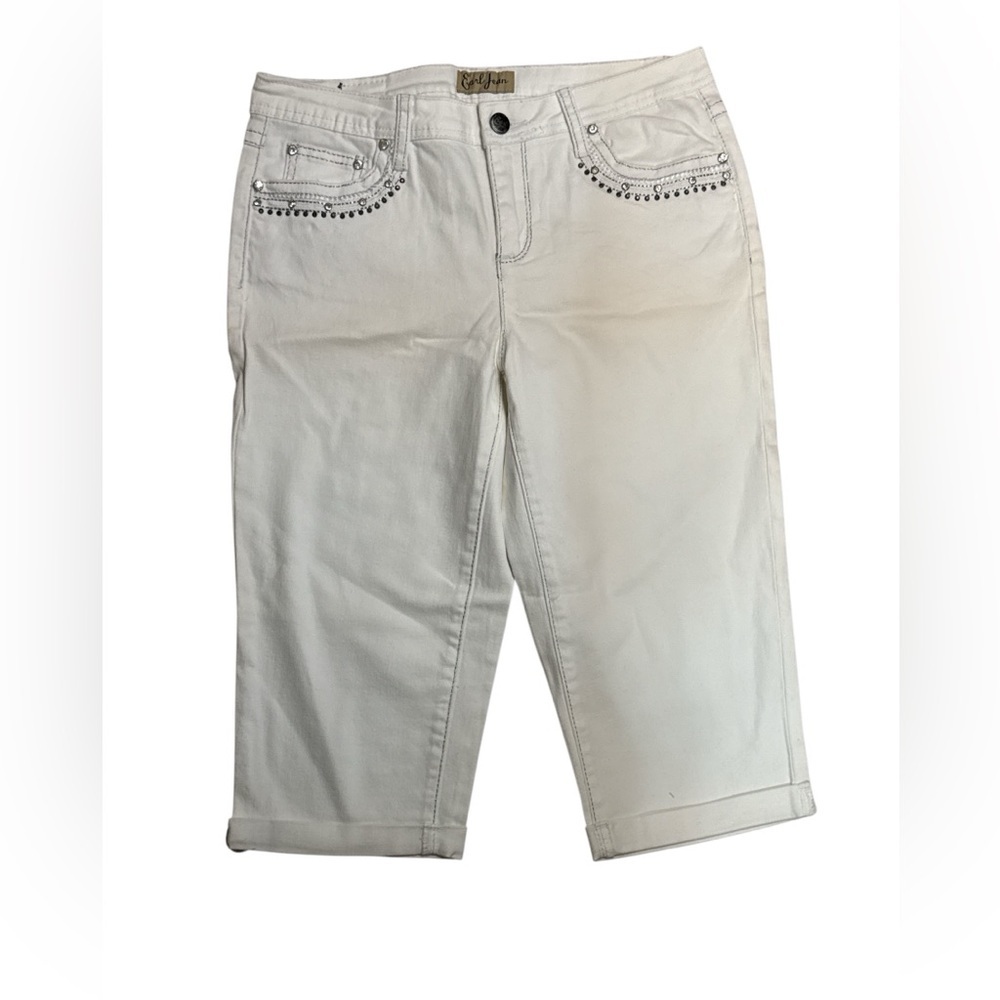 Earl Jeans Straight Leg White Jean Capri with Silver Detail Studs Lace Size 10